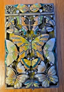 Vintage Schmetterling Emaille mit Edelsteinen Visitenkarten Halter Notizblock Halter - Bild 1 von 7