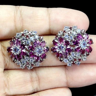 Pendientes de plata esterlina Black Friday ovalados rodolita granate tanzanita joyería Foto 1 de 4