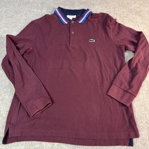 Lacoste Herren Poloshirt Large Langarm Burgund Kontrastkragen LESEN Fehler - Bild 1 von 9