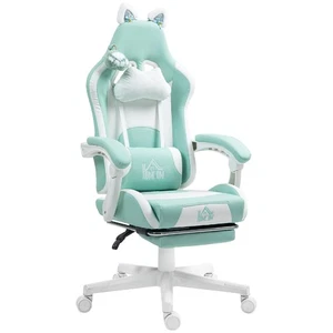 Sedia Gaming Reclinabile Poggiapiedi Cuscini Finta Pelle Bianco/Azzurro DecHome - Foto 1 di 9