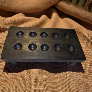Mancala Solid Wood Black Game Board Footed 10 Slot Hand Crafted Vintage - Picture 1 of 7