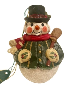 1995 Walnut Ridge Collectibles Snowman Ornament Broom & Holly Leaf Mittens 4” T - Picture 1 of 10