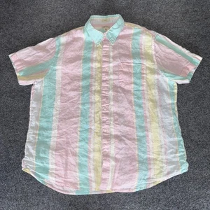 J. Crew Irish Linen Shirt Striped Short Sleeve Casual Button Up Pastel Mens XL - Picture 1 of 8