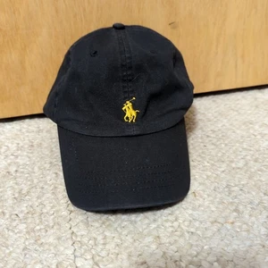 Polo Ralph Lauren Hat Mens OSFA Black Gold Pony Strap Back Casual Adjustable - Picture 1 of 10
