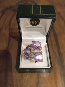 Vintage Anello In Argento Con Ametista E Zirconi - Foto 1 di 10