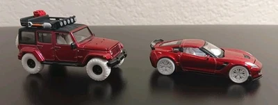 ¡PERSECUCIÓN! ¡Ultra Rojo! Auto World 1:64 - Jeep Wrangler Sahara y Corvette Z06 2017 Foto 1 de 4