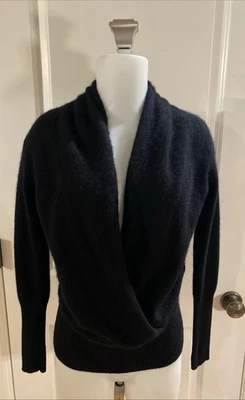 Bebe 100% Cashmere Black Faux Wrap Deep V- Neck Pullover Sweater Size XS - Image 1 of 4