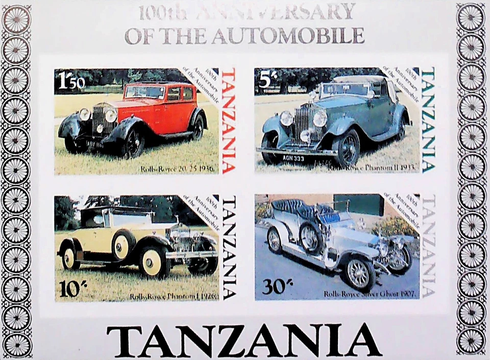 Ошибка Танзания автомобили Rolls-Royce Phantom Silver Ghost MNH ** лист 16312 - Изображение 1 из 1