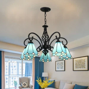Traditional Semi Flush Mount Chandelier Tiffany Bell Glass Shade Pendant Light - Picture 1 of 11
