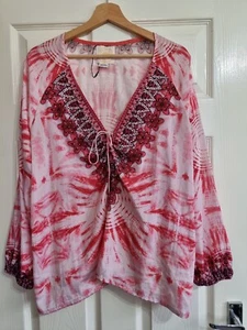 Noughts And Kisses Pink Embellished Beach Cover Up Kaftan Tye Dye Boho One Size - Picture 1 of 6