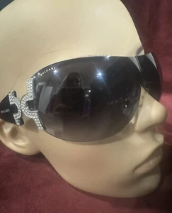 BVLGARI Sunglasses AUTHENTIC 6065b BV6065b Black Silver Crystal Shield Mask - Picture 1 of 16