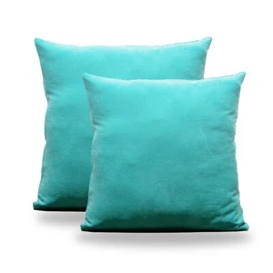Set of 2 Aqua Velvet Cushion Covers 22x22 | Soft Throw Pillow Cases for Sofa/Bed - Picture 1 of 6