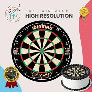 DART BOARD ROUND EDIBLE BIRTHDAY CAKE TOPPER DECORATION PERSONALISED - Picture 1 of 1