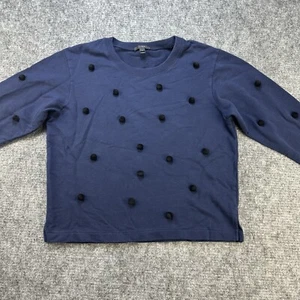 J. Crew Sweater Womens Large Blue Pom Poms Casual Sweatshirt Material - Picture 1 of 14