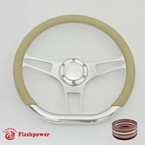14" D Type Billet Steering Wheel Tan Wraps Restoration Chevy Ford Mopar - Picture 1 of 10