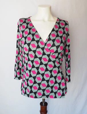 Camiseta deportiva vintage Diane Von Furstenberg Bretaña envolvente seda tejida geométrica 6 Foto 1 de 4