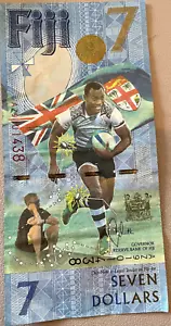 Fiji 7 DOLLAR 2017 Commemorative UNC Rio GOLD Olympic Rugby Soccer Football NOTE - Picture 1 of 2