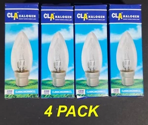 4 x 28W Clear B22 Candle Shaped Light Globes Bulbs Lamps Bayonet Cap Halogen - Picture 1 of 4