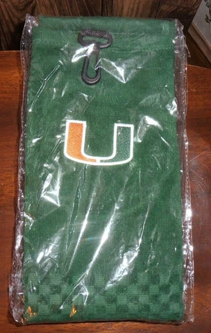 1 Brand New Miami Hurricanes 16"x22" Embroidered Tri fold Golf Towel Cotton Cover