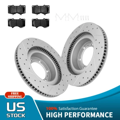 Rotores delanteros perforados pastillas de freno de cerámica para Toyota 4Runner Lexus GX460 2010-2019 Foto 1 de 4