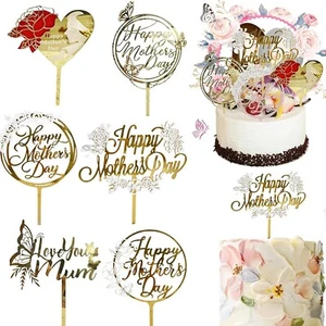 Happy Mothers Day Cake Topper Party Gold Glitter Cupcake Acrylic Decorative - Picture 1 of 7