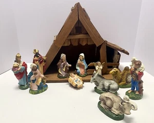 Vintage 12 Figuren Komposit Krippe Set mit Stall Made in Japan - Bild 1 von 24