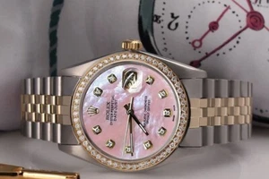 Rolex Datejust 36 mm Two Tone Jubilee Watch Pink Mother Of Pearl Diamond Dial - Picture 1 of 7
