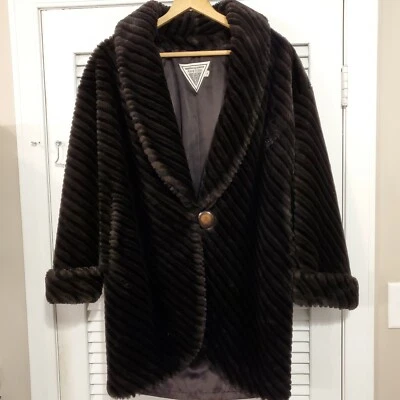 Chaqueta de piel sintética J Percy Marvin Richards para mujer talla pequeña marrón negra hecha en EE. UU. Foto 1 de 4