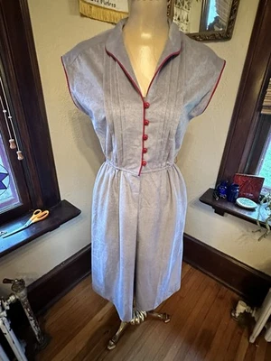 Vintage 70’s Gray/Red 40’s Inspired Dress Unbranded Tagged Sz.10 Soft Microfiber - Image 1 of 4