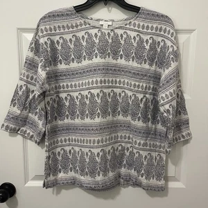 Purejill J. Jill Women's Print 3/4 Sleeve Top Blouse Size Medium Natural Fabrics - Picture 1 of 5
