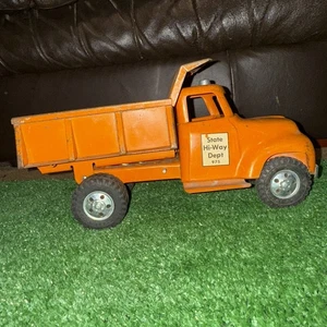 Vintage TONKA 1957 Original Hi-Way Dept. Dump Pickup Truck Orange Pressed Steel - Picture 1 of 9