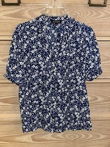 J. Crew Women’s Puff Sleeve Button-Up Top Blouse Blue White Floral EUC Size S - Picture 1 of 5