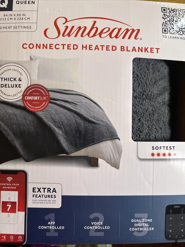 Sunbeam LoftTec Wi-Fi Connected Heated Blanket w/ 10 Heat Settings, Queen, Gray - Image 1 of 1