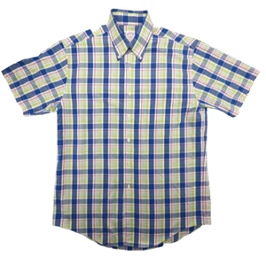 Brooks Brothers Shirt Mens Medium SS Multicolor Plaid Supima - Picture 1 of 9