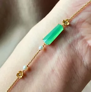 Pulseras de cabujón verde helado jadeíta grado A certificadas con incrustaciones de oro de 18 quilates - Imagen 1 de 8