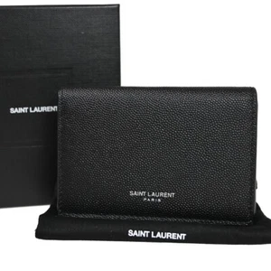 SAINT LAURENT Logo Business Card Case Leather Black Made In Italy 34EA773 - Picture 1 of 14