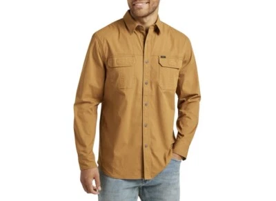 Lee 男式帆布实用衬衫长袖中号棕色新品 — 第 1/4 张图片