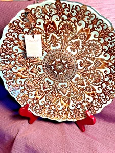 Stunning Akcam Turkish Glass Bowl 11.5" Blue W/Copper Finish, w/Original Tag - Picture 1 of 5