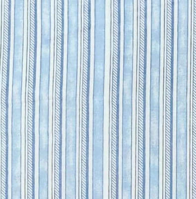 Nursery Thyme Stripe Blue Cotton Quilting Fabric Dona Mollo Baby 1 3/4 yard only - Image 1 of 4