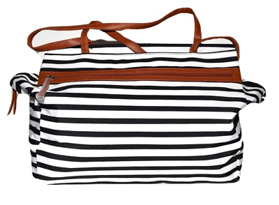 DSW 黑色白色条纹周末旅行行李带鞋隔层托特包全新无标签 — 第 1/4 张图片