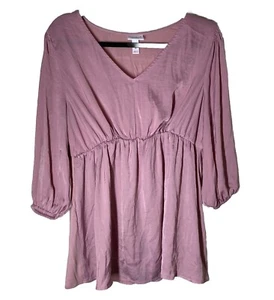 Isabel Maternity Blouse Top M Rose Pink Empire Elastic Waist Shirt 3/4 Sleeve - Imagen 1 de 3