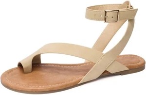 New Vayfio Women's Ankle Strap Flat Sandals Casual Thong Metal Buckle SIZE 6 - Picture 1 of 6