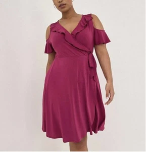 Torrid Plus SZ 3/3XL Studio Knit Purple Faux Wrap Dress V Neck Short Sleeves New - Picture 1 of 9