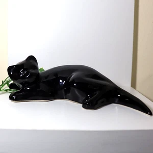 Hermosa Estatuilla Gato Negro Porcelana Vintage Grande, Regalo Decoración, Brillante 29CM - Imagen 1 de 9