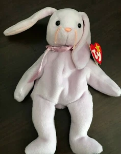 RARO Ty Beanie Baby Floppity Bunny lavanda púrpura errores faciales muy RARO - Imagen 1 de 8