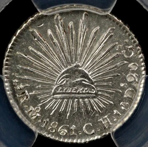 1861-MO CG 1/2R Mexico Half Real PCGS MS 62 *Secure Shield* - Picture 1 of 5