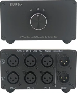 3-Way XLR Stereo Audio Switch Box, Balanced Audio Converter, Passive Signal - Picture 1 of 12