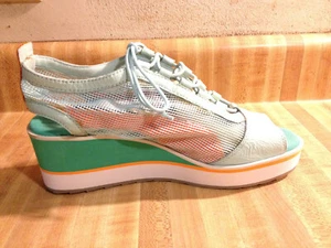 Puma Womens 7.5M Madeira Aqua Green Orange Mesh Platform Slingback Wedge Sandals - Picture 1 of 15