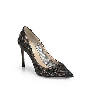 EXCLUSIVO VALENTINO Zapatos de salón icónicos negros de malla intrincada de cuero EU 40 I LOVE SHOES - Imagen 1 de 10