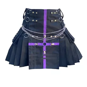 Falda escocesa negra de algodón estilo gótico falda escocesa para hombre talla 28" a 52" - Imagen 1 de 5